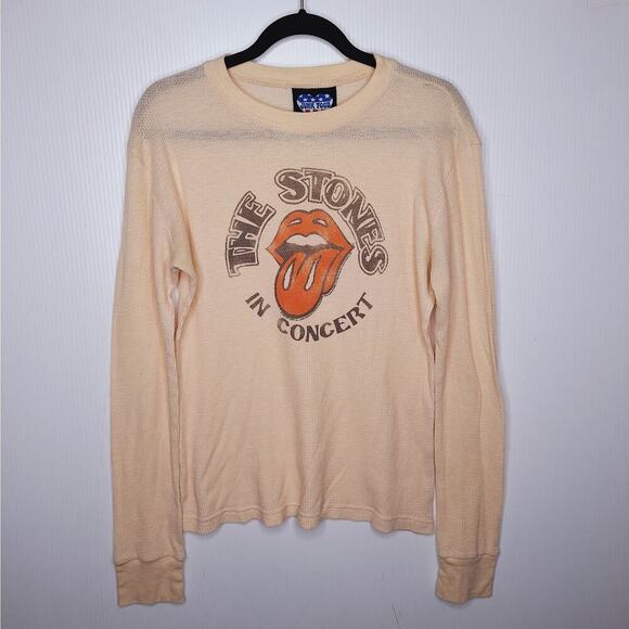 VTG Y2K Junk Food Thermal Top Rolling Stones Band Large Long Sleeve Lips Waffle - Picture 1 of 8